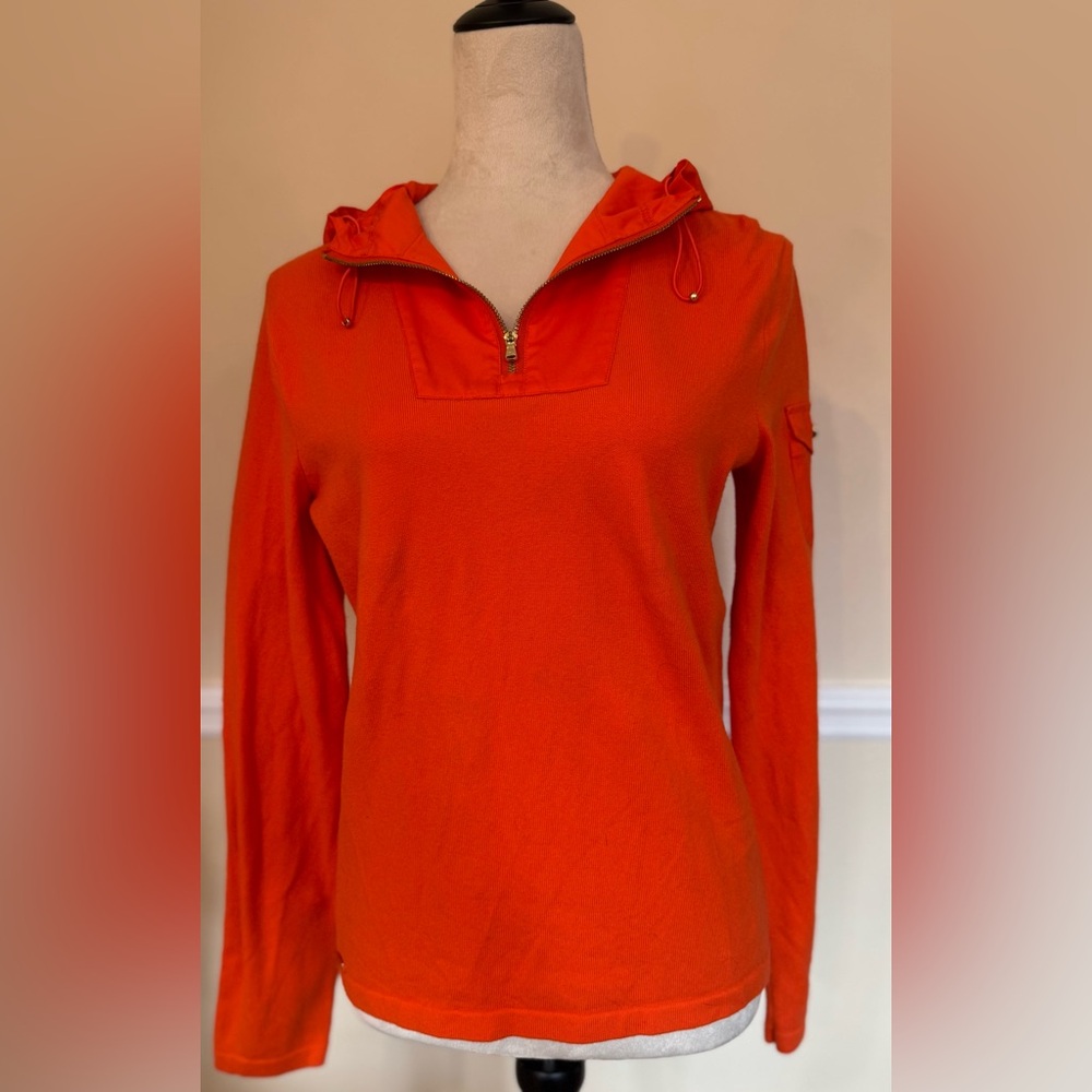 Ralph Lauren Golf Bright Orange Hooded Quarter-Zip Top | Size S